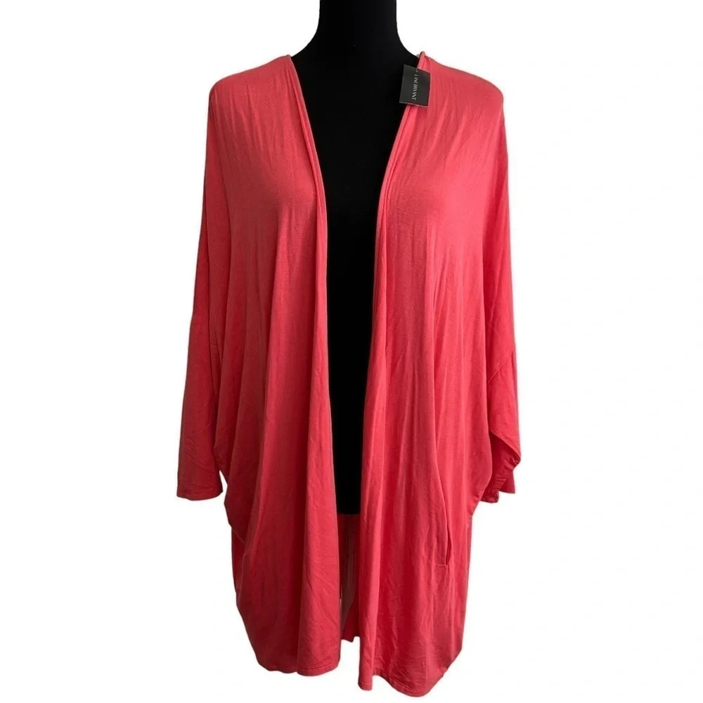 NWT Lane Bryant Size 22/24 Coral Open Front Cardigan Short Sleeve Spring Stretch